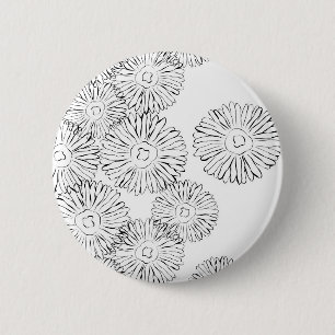 Black and white abstract spring flowers 6 cm round badge