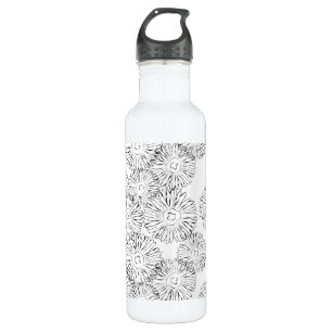 Black and white abstract spring flowers 710 ml water bottle