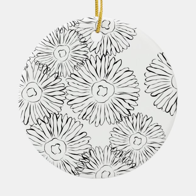 Black and white abstract spring flowers ceramic tree decoration (Front)