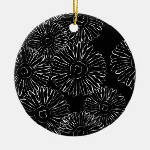 Black and white abstract spring flowers ceramic tree decoration