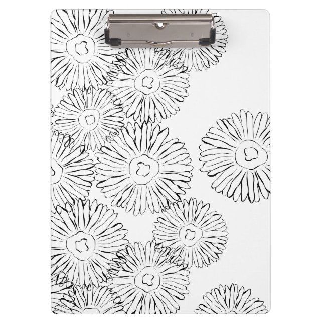 Black and white abstract spring flowers clipboard (Front)