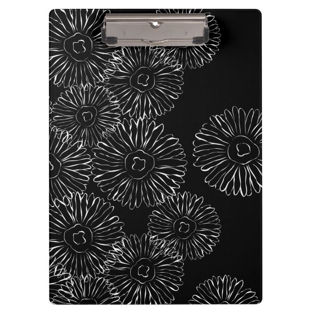 Black and white abstract spring flowers clipboard (Front)