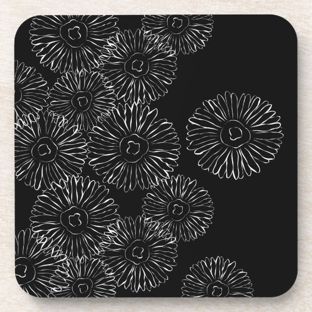 Black and white abstract spring flowers coaster (Front)