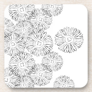 Black and white abstract spring flowers coaster