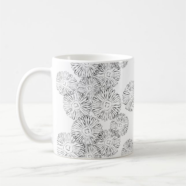 Black and white abstract spring flowers coffee mug (Left)