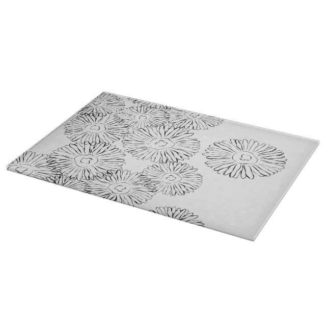 Black and white abstract spring flowers cutting board (Corner)