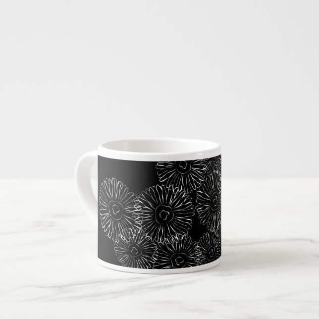 Black and white abstract spring flowers espresso cup (Front Left)