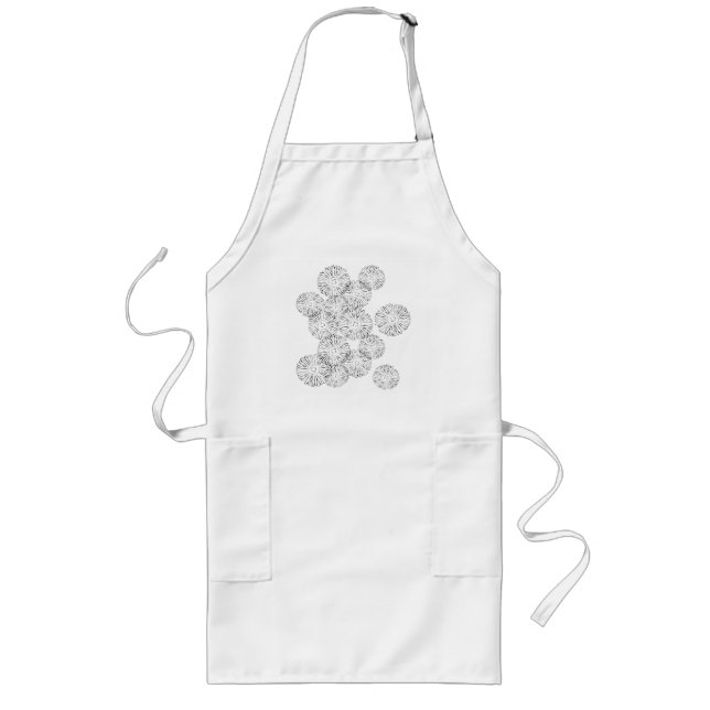 Black and white abstract spring flowers long apron (Front)