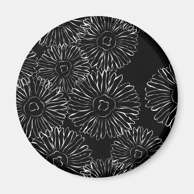 Black and white abstract spring flowers magnet (Front)