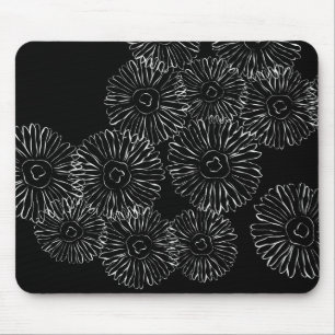 Black and white abstract spring flowers mouse pad