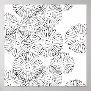 Black and white abstract spring flowers poster