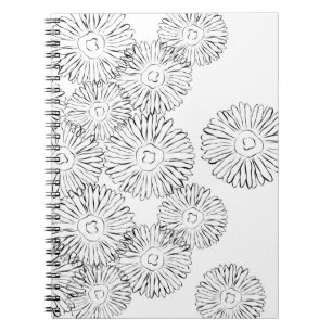 Black and white abstract spring flowers spiral notebook