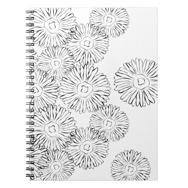 Black and white abstract spring flowers spiral notebook (Front)
