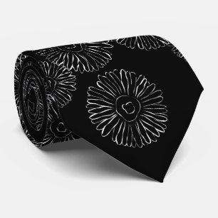 Black and white abstract spring flowers tie