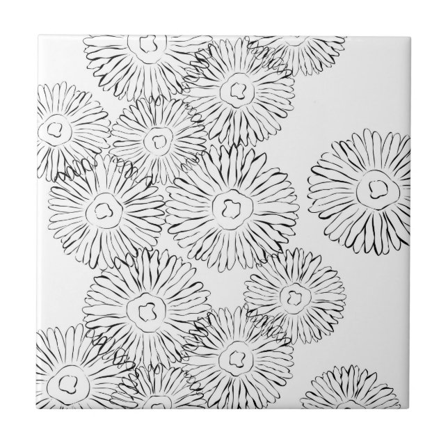 Black and white abstract spring flowers tile (Front)
