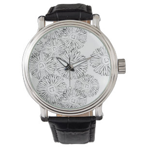 Black and white abstract spring flowers watch