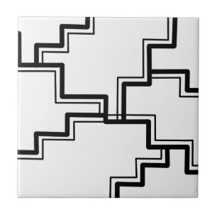 Black and White Abstract Stair Step Pattern  Tile