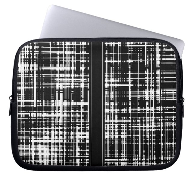 Black and White Abstract Stripe Pattern Laptop Sleeve (Front)