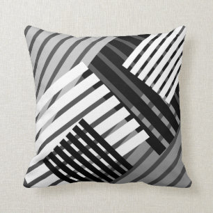Black and White Abstract Stripe Throw Pillow