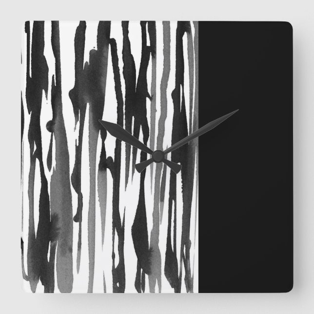 Black and White Abstract Stripes Square Wall Clock (Front)