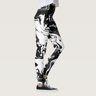 Black and white abstract swirls - leggings