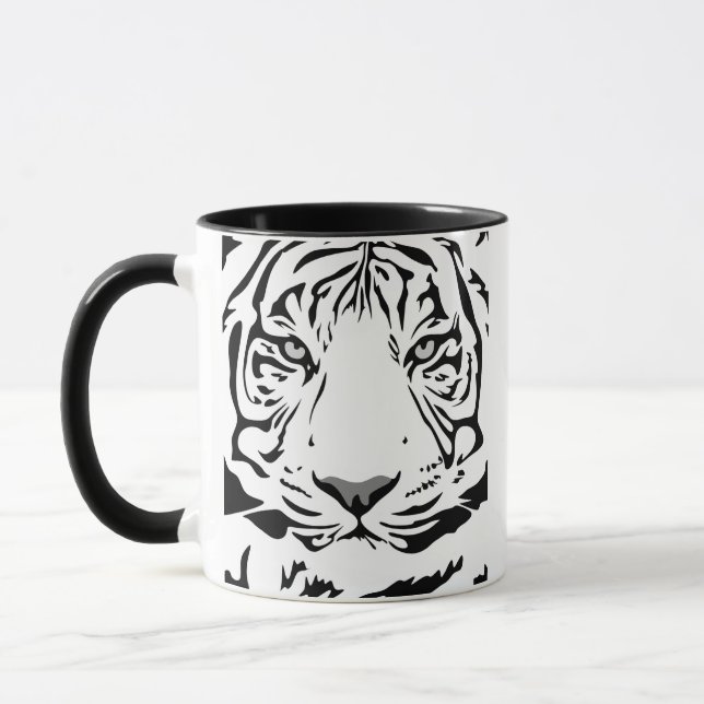 Black and White Abstract Tiger Face Mug (Left)