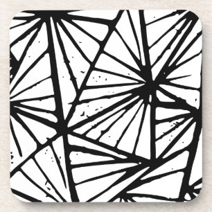 Black and White Abstract Triangles Lino Cut Coaster