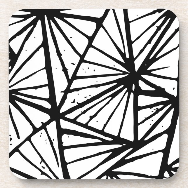 Black and White Abstract Triangles Lino Cut Coaster (Front)