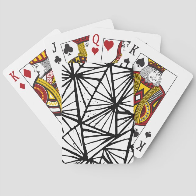 Black and White Abstract Triangles Lino Cut Playing Cards (Back)
