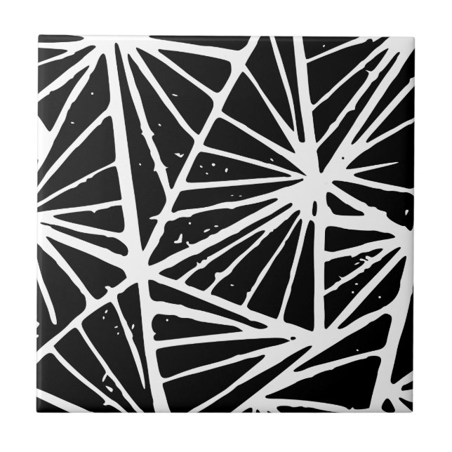 Black and White Abstract Triangles Lino Cut Tile (Front)