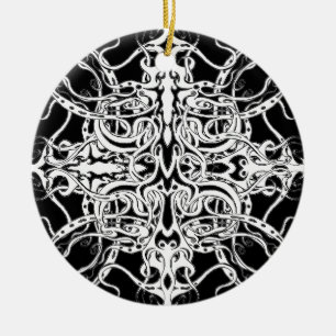 Black and White Abstract Tribal Tattoo Design Ceramic Tree Decoration