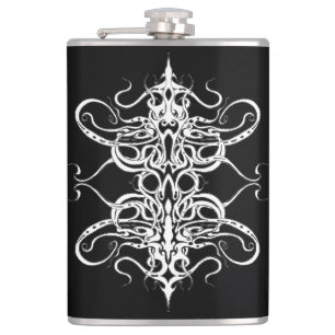 Black and White Abstract Tribal Tattoo Design Hip Flask