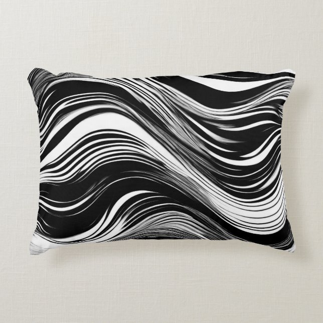 Black and White Abstract Wave Decorative Cushion (Front)