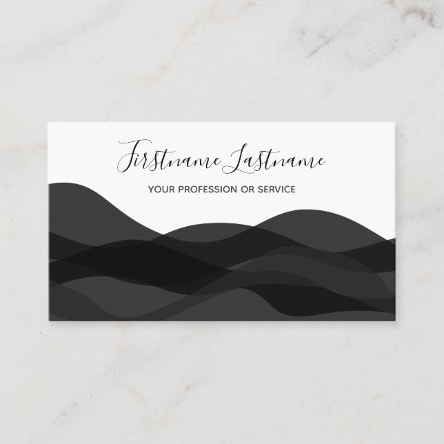 Black and white abstract waves calligraphy business card (Front)