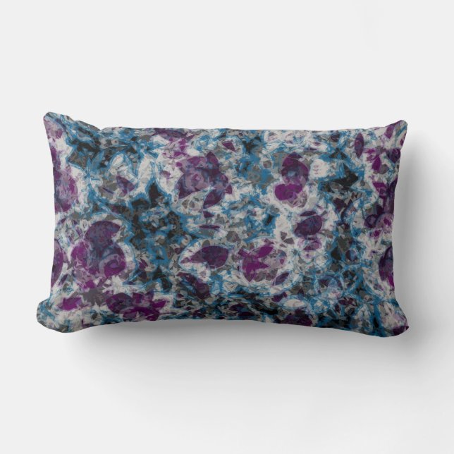 Black and White Abstract with purple and blue Lumbar Cushion (Front)