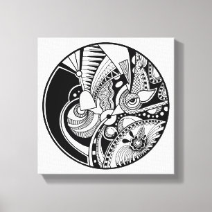 Black And White Abstract Zendala On Circle 6 Canvas Print