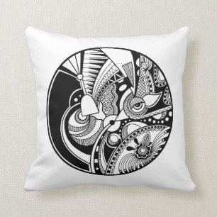 Black And White Abstract Zendala On Circle Cushion