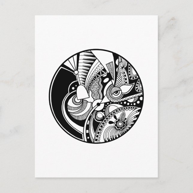 Black And White Abstract Zendala On Circle Postcard (Front)