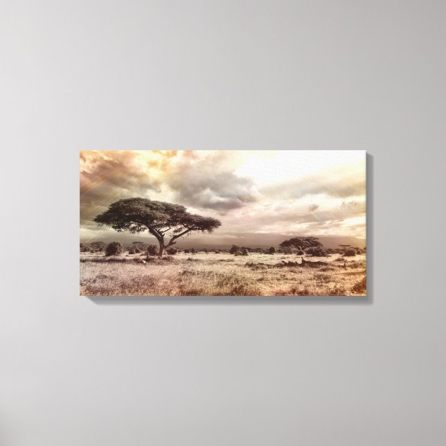 Black and White Acacia on the African Savanna Canvas Print (Front)