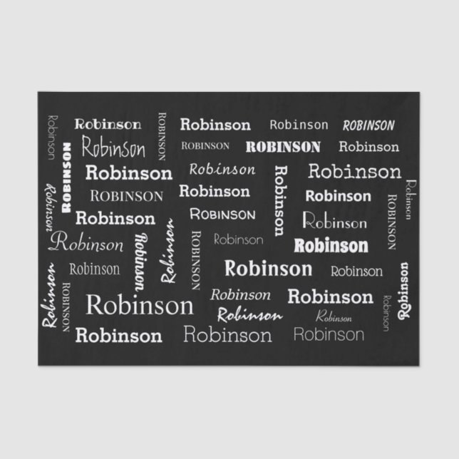 Black and White Add Name Personalised Tissue Paper (Front)