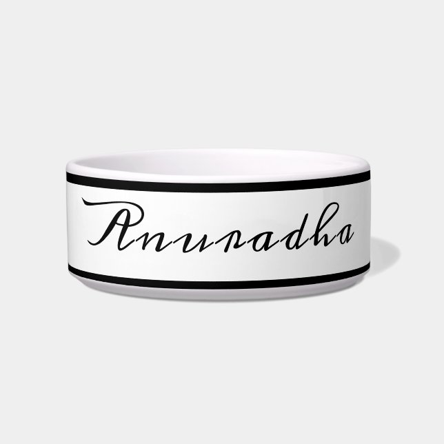 Black and white add pet  name Ceramic Pet Bowl (Front)