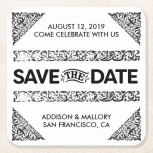 Black and White Adored Save the Date Coasters