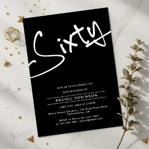 Black and White Adult Sixty 60th Birthday Party  Invitation