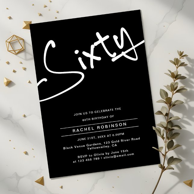 Black and White Adult Sixty 60th Birthday Party  Invitation (Creator Uploaded)