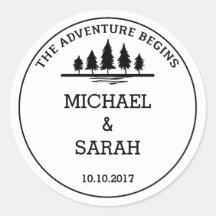Black and white adventure wedding sticker