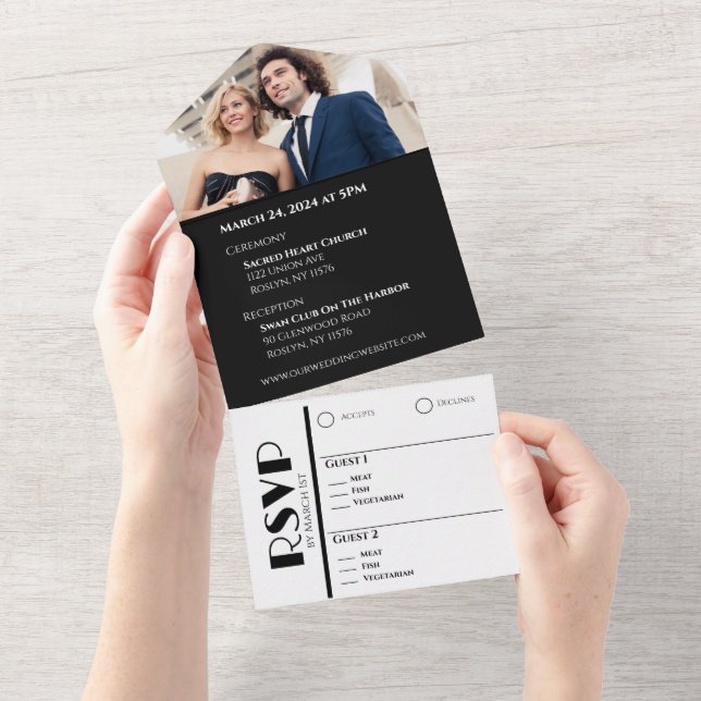 Black and White Affair-Wedding Rings- All In One I All In One Invitation (Tearaway)