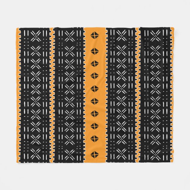 Black And White African Mud Cloth Pattern Fleece Blanket (Front (Horizontal))