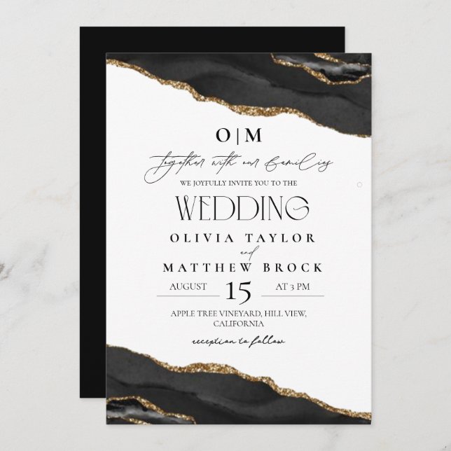  Black and white Agate Wedding Invitation (Front/Back)