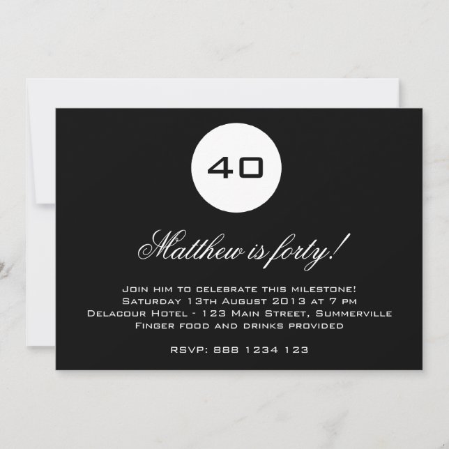 Black and White Age Badge Birthday Invitation (Front)