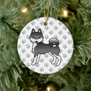 Black And White Alaskan Klee Kai Cute Cartoon Dog Ceramic Tree Decoration
